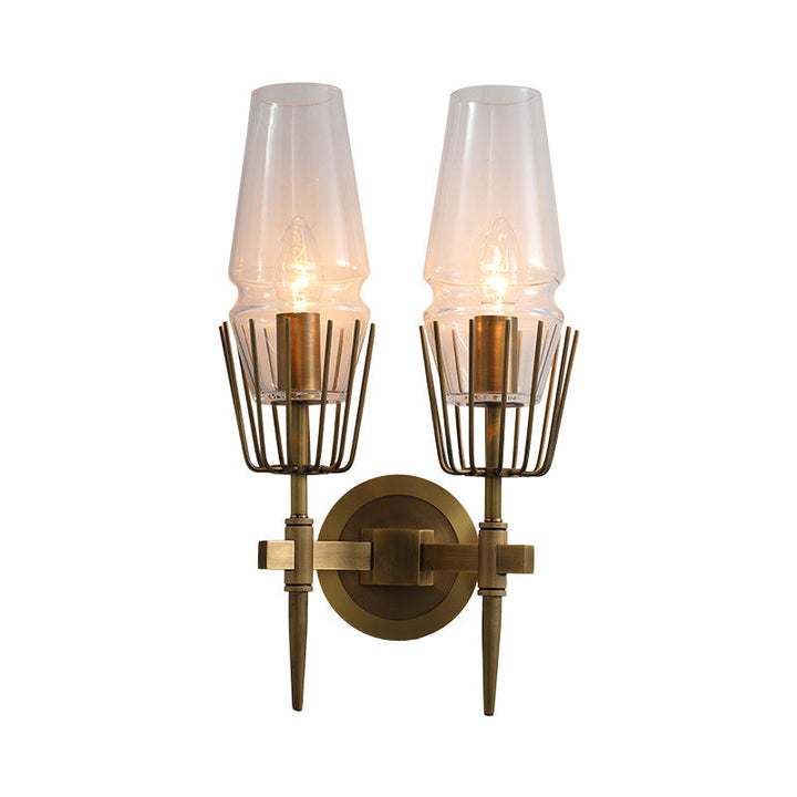 Skørter | Clear Glass Brass Wall Scone Cone 1/2-Light Colonialism Wall Light for Living Room
