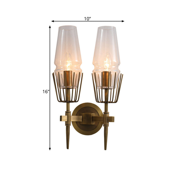 Skørter | Clear Glass Brass Wall Scone Cone 1/2-Light Colonialism Wall Light for Living Room