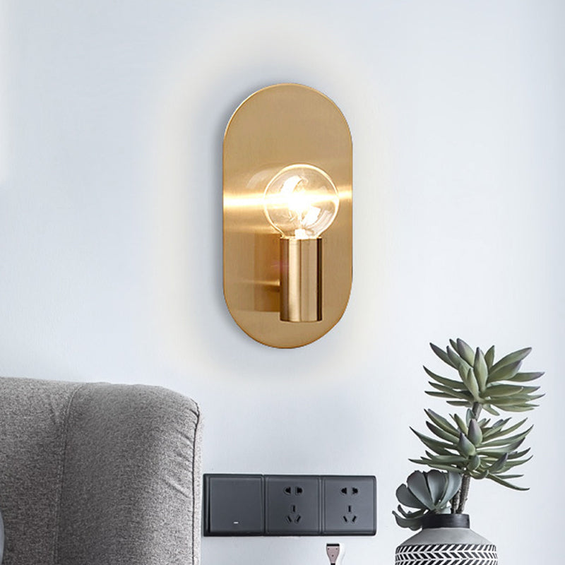 Skørter | 1 Light Bare Bulb Wall Lamp Minimalist Gold Finish Metallic Wall Lamp with Oval Backplate