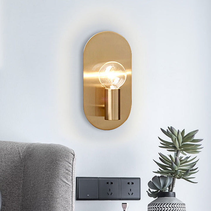 Skørter | 1 Light Bare Bulb Wall Lamp Minimalist Gold Finish Metallic Wall Lamp with Oval Backplate