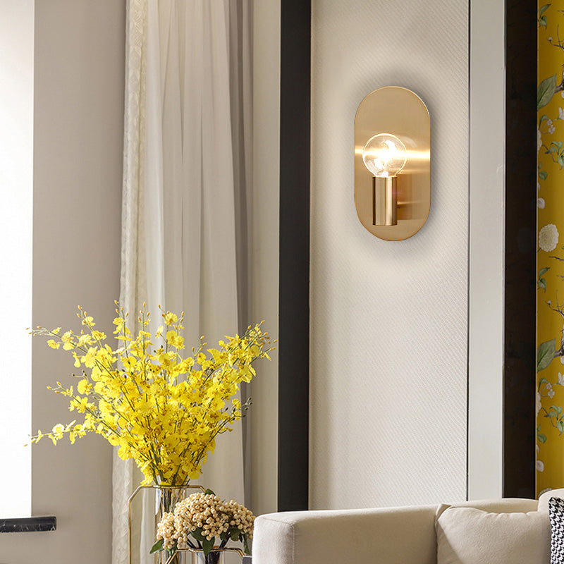 Skørter | 1 Light Bare Bulb Wall Lamp Minimalist Gold Finish Metallic Wall Lamp with Oval Backplate