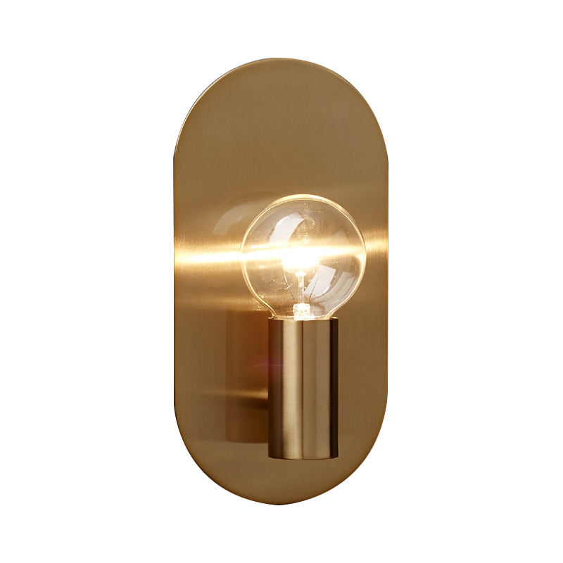 Skørter | 1 Light Bare Bulb Wall Lamp Minimalist Gold Finish Metallic Wall Lamp with Oval Backplate
