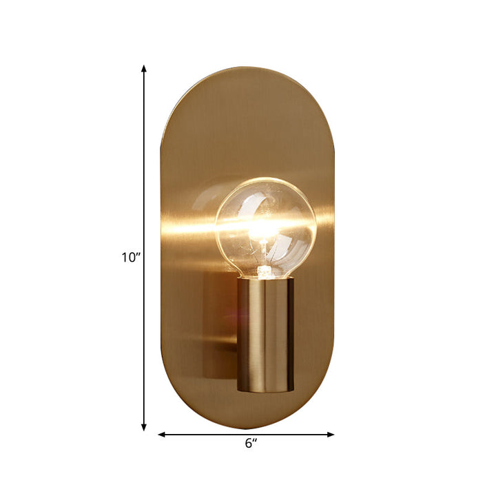 Skørter | 1 Light Bare Bulb Wall Lamp Minimalist Gold Finish Metallic Wall Lamp with Oval Backplate