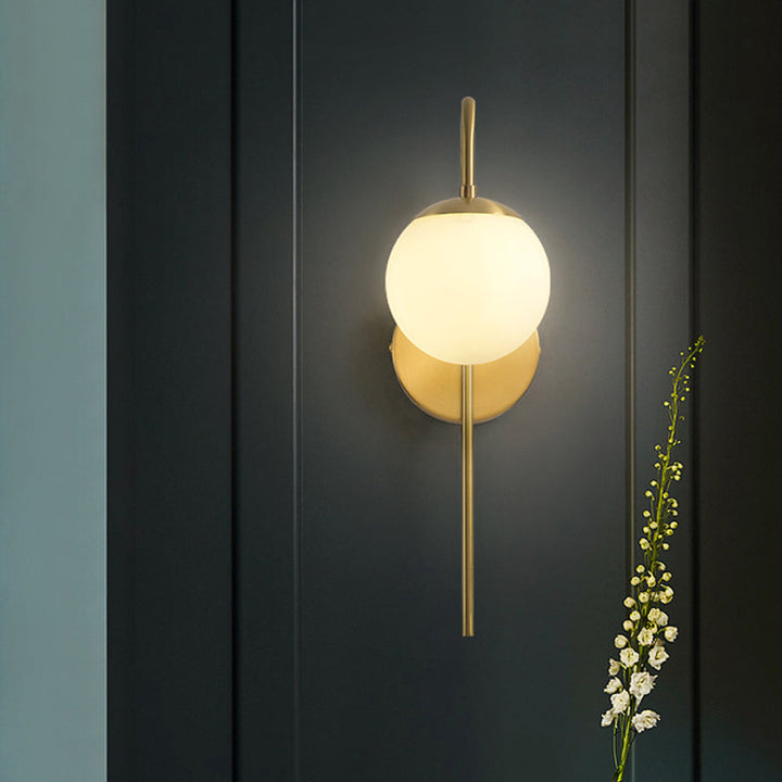Skørter | Sphere Wall Lamp Mounted Minimal Frosted Glass 1 Bulb White Wall Lighting with Golden Goose Neck Arm
