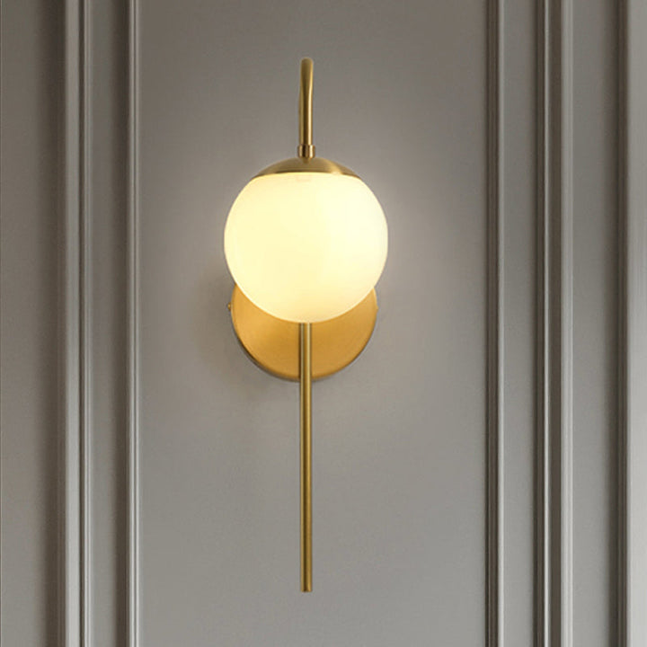 Skørter | Sphere Wall Lamp Mounted Minimal Frosted Glass 1 Bulb White Wall Lighting with Golden Goose Neck Arm