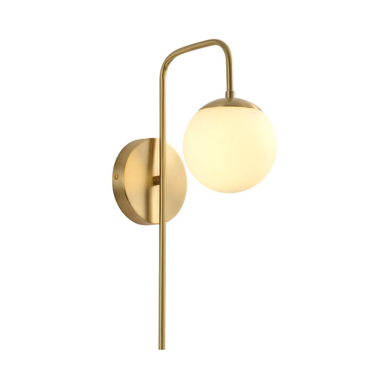 Skørter | Sphere Wall Lamp Mounted Minimal Frosted Glass 1 Bulb White Wall Lighting with Golden Goose Neck Arm