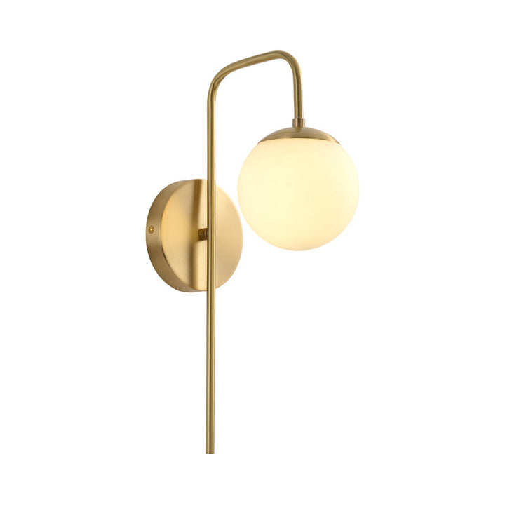 Skørter | Sphere Wall Lamp Mounted Minimal Frosted Glass 1 Bulb White Wall Lighting with Golden Goose Neck Arm