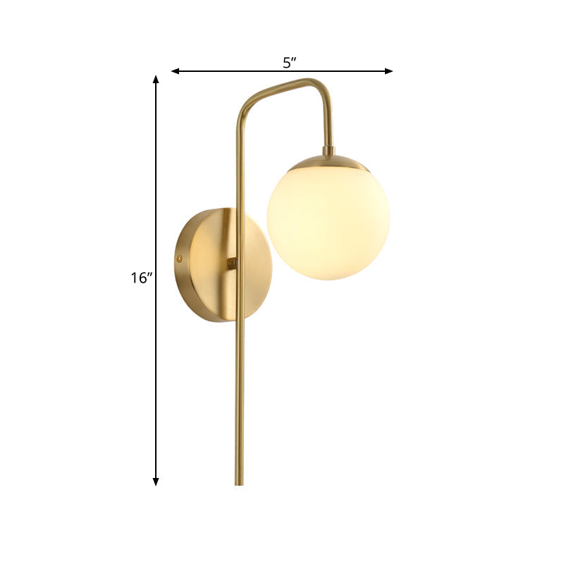 Skørter | Sphere Wall Lamp Mounted Minimal Frosted Glass 1 Bulb White Wall Lighting with Golden Goose Neck Arm