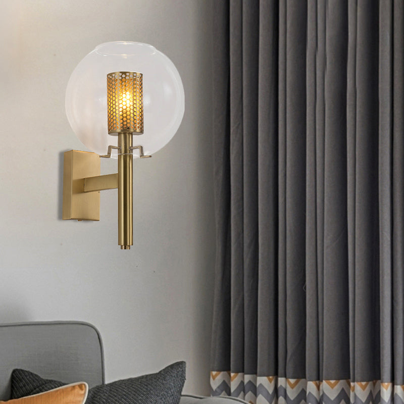 Skørter | 1 Head Brass Wall Lighting Minimalistic Gold Finish Cylindrical Mesh Wall Mounted Lamp