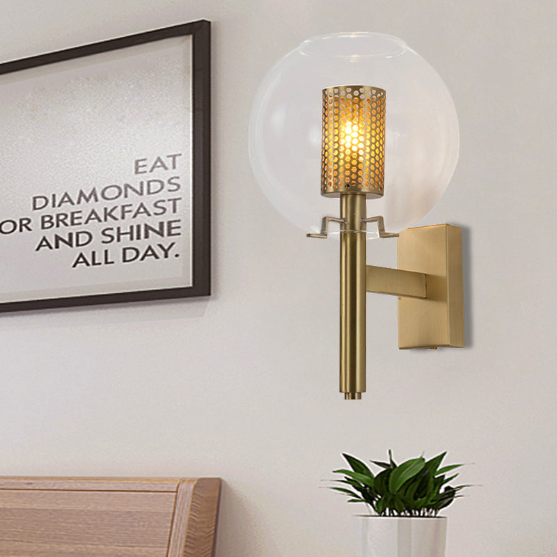 Skørter | 1 Head Brass Wall Lighting Minimalistic Gold Finish Cylindrical Mesh Wall Mounted Lamp