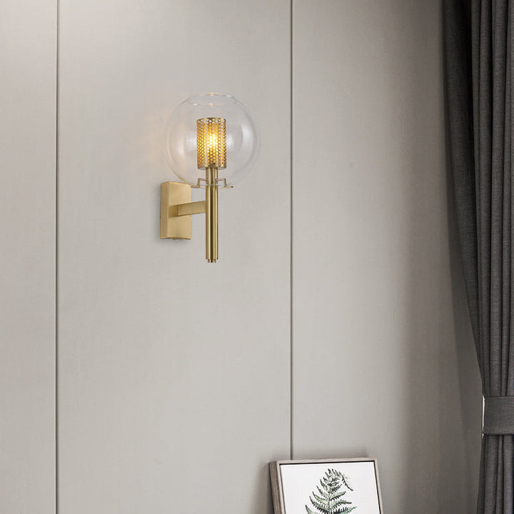 Skørter | 1 Head Brass Wall Lighting Minimalistic Gold Finish Cylindrical Mesh Wall Mounted Lamp