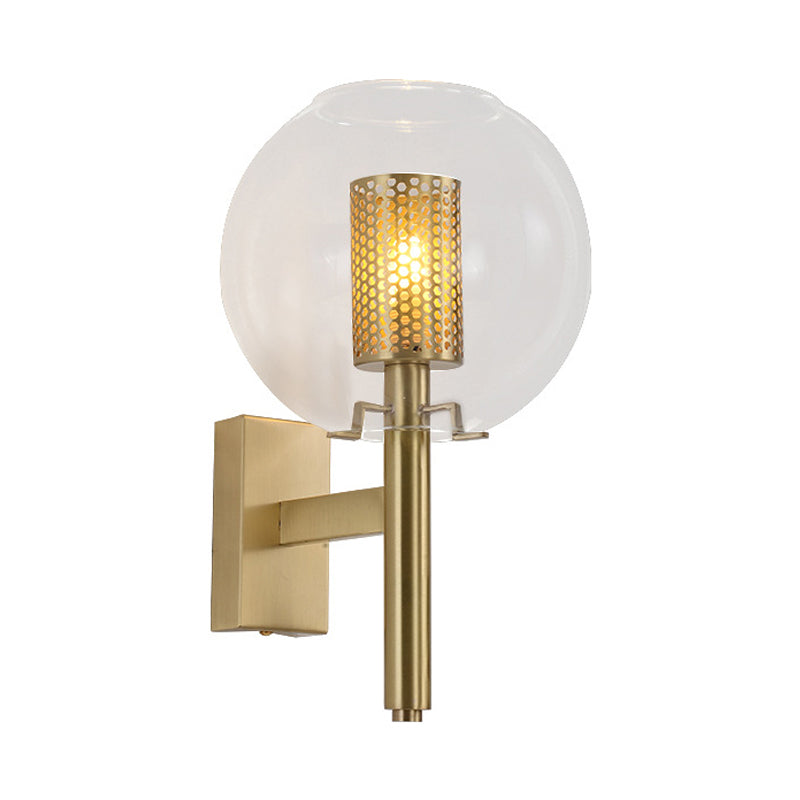 Skørter | 1 Head Brass Wall Lighting Minimalistic Gold Finish Cylindrical Mesh Wall Mounted Lamp