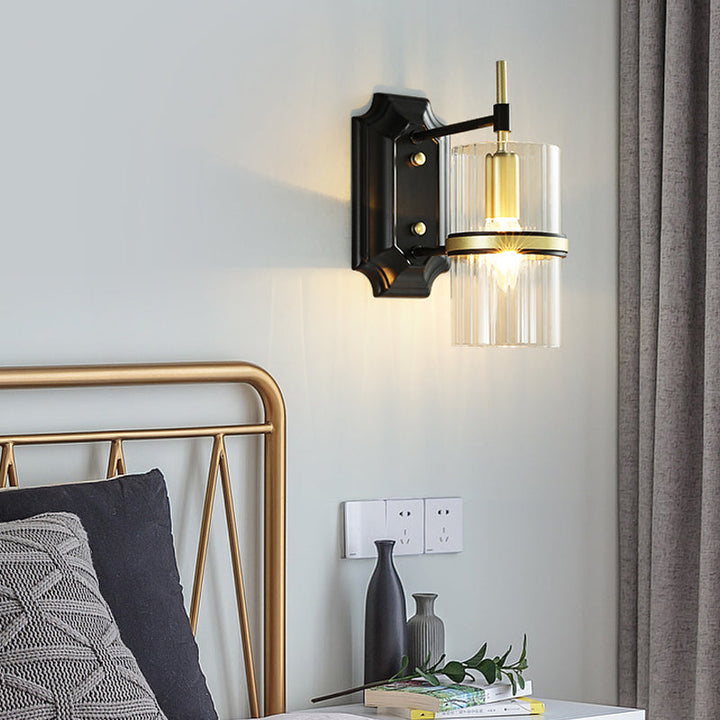 Skørter | Black 1 Bulb Band Wall Lamp Contemporary Iron Cylinder Wall Light with Clear Glass Shade