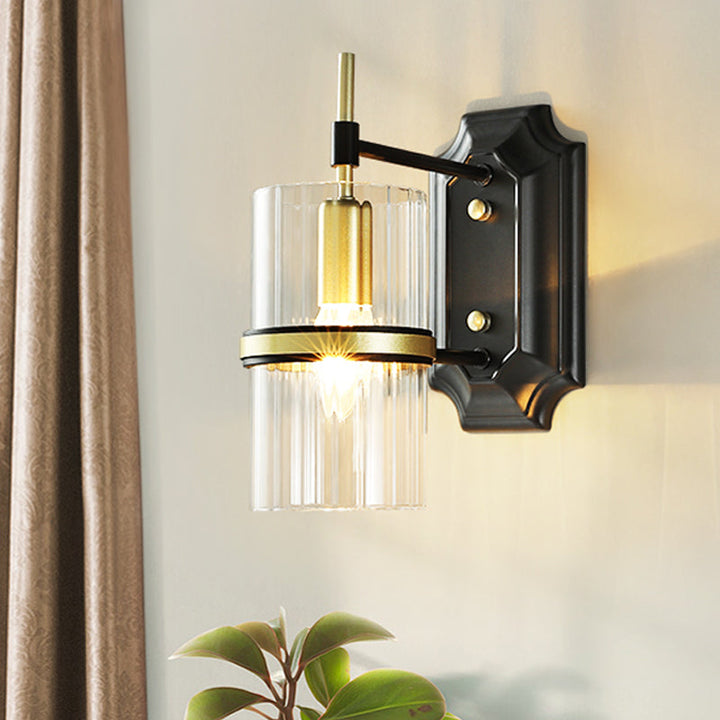 Skørter | Black 1 Bulb Band Wall Lamp Contemporary Iron Cylinder Wall Light with Clear Glass Shade
