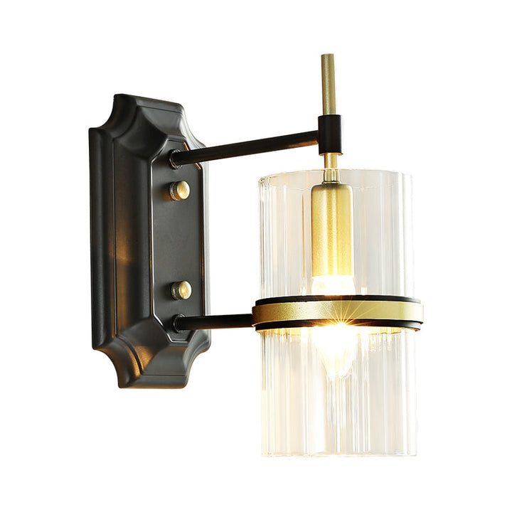 Skørter | Black 1 Bulb Band Wall Lamp Contemporary Iron Cylinder Wall Light with Clear Glass Shade