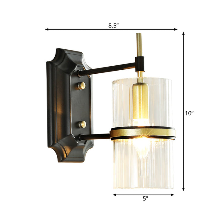 Skørter | Black 1 Bulb Band Wall Lamp Contemporary Iron Cylinder Wall Light with Clear Glass Shade