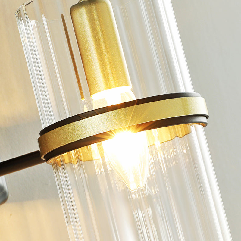 Skørter | Black 1 Bulb Band Wall Lamp Contemporary Iron Cylinder Wall Light with Clear Glass Shade