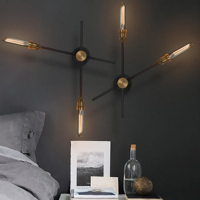 Skørter | 2/3 Cups Metal Wall Lamp Colonial Black and Gold Cross Living Room Wall Mount Lighting