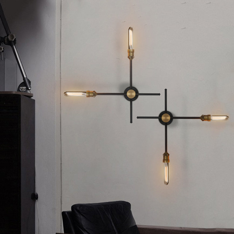 Skørter | 2/3 Cups Metal Wall Lamp Colonial Black and Gold Cross Living Room Wall Mount Lighting