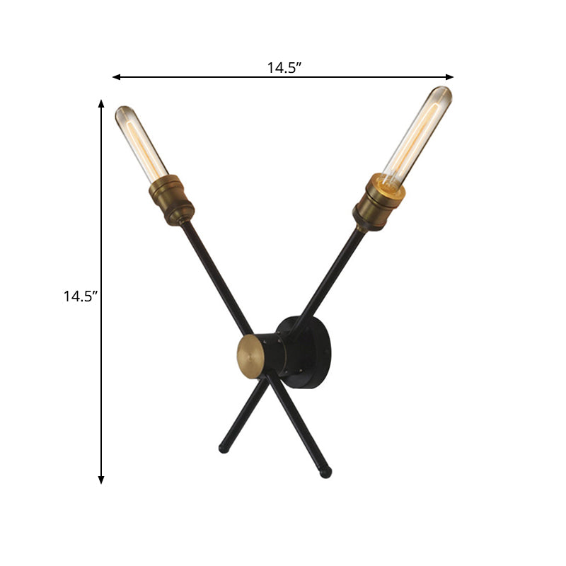 Skørter | 2/3 Cups Metal Wall Lamp Colonial Black and Gold Cross Living Room Wall Mount Lighting