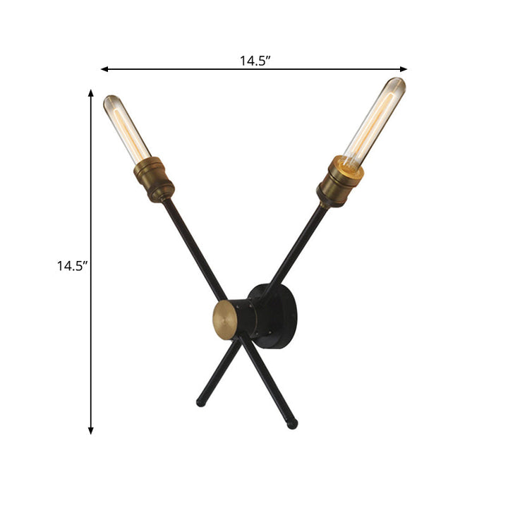 Skørter | 2/3 Cups Metal Wall Lamp Colonial Black and Gold Cross Living Room Wall Mount Lighting