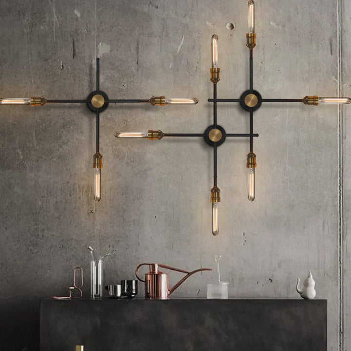 Skørter | 2/3 Cups Metal Wall Lamp Colonial Black and Gold Cross Living Room Wall Mount Lighting