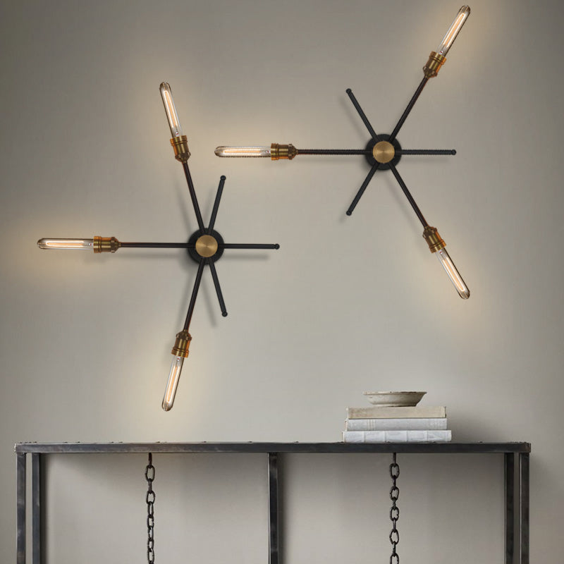 Skørter | 2/3 Cups Metal Wall Lamp Colonial Black and Gold Cross Living Room Wall Mount Lighting