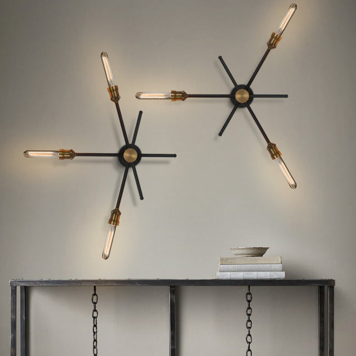 Skørter | 2/3 Cups Metal Wall Lamp Colonial Black and Gold Cross Living Room Wall Mount Lighting