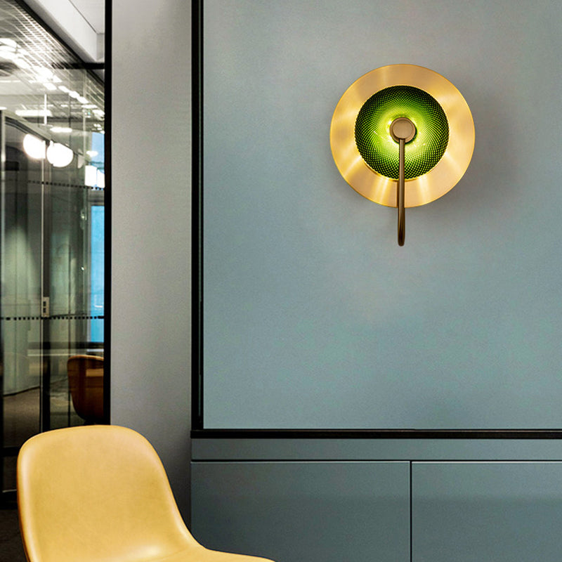 Skørter | Bell Metal Wall Lighting Vintage 1/2/3-Light Wall Lamp Fixture in Gold with Green Prismatic Glass Shade