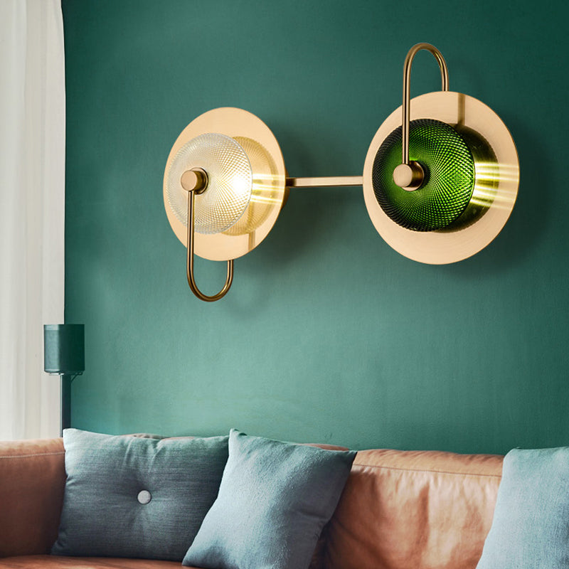 Skørter | Bell Metal Wall Lighting Vintage 1/2/3-Light Wall Lamp Fixture in Gold with Green Prismatic Glass Shade