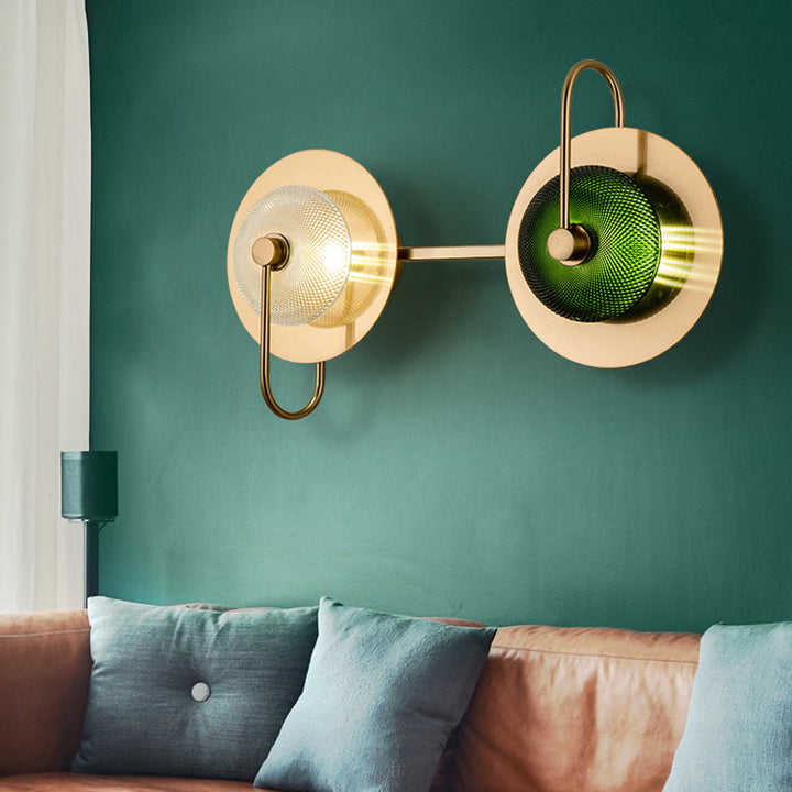 Skørter | Bell Metal Wall Lighting Vintage 1/2/3-Light Wall Lamp Fixture in Gold with Green Prismatic Glass Shade