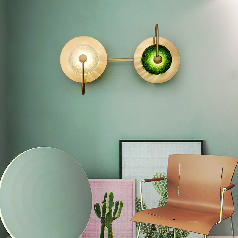 Skørter | Bell Metal Wall Lighting Vintage 1/2/3-Light Wall Lamp Fixture in Gold with Green Prismatic Glass Shade