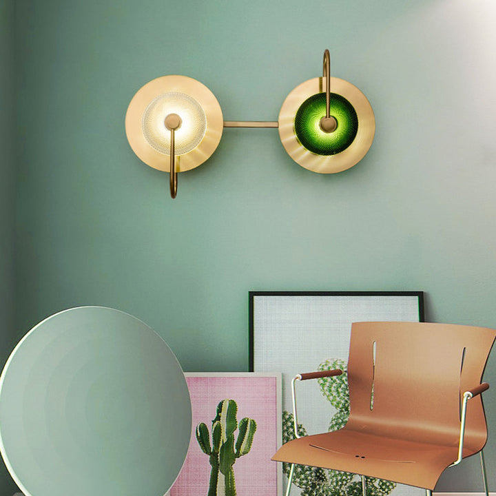 Skørter | Bell Metal Wall Lighting Vintage 1/2/3-Light Wall Lamp Fixture in Gold with Green Prismatic Glass Shade