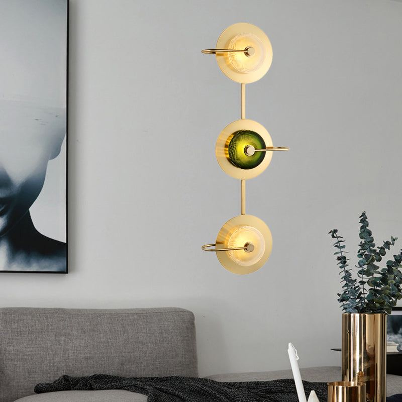 Skørter | Bell Metal Wall Lighting Vintage 1/2/3-Light Wall Lamp Fixture in Gold with Green Prismatic Glass Shade