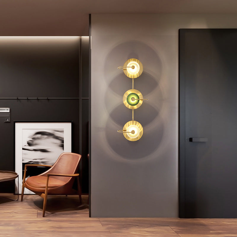 Skørter | Bell Metal Wall Lighting Vintage 1/2/3-Light Wall Lamp Fixture in Gold with Green Prismatic Glass Shade