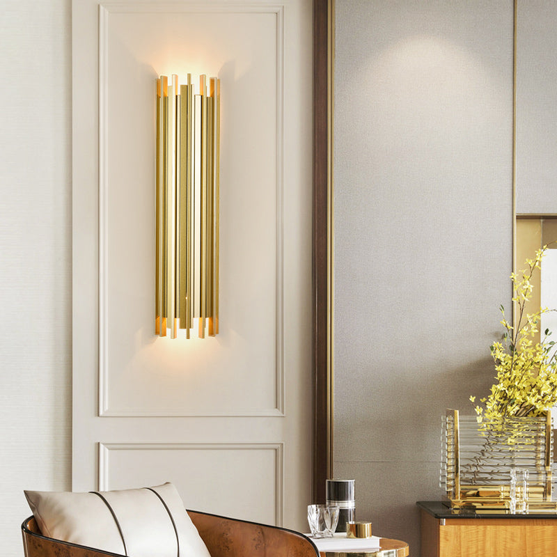 Skørter | 2 Lamps Cylindrical Wall Lamp Contemporary Gold Finish Iron Wall Lighting, 19.5"/31.5" H