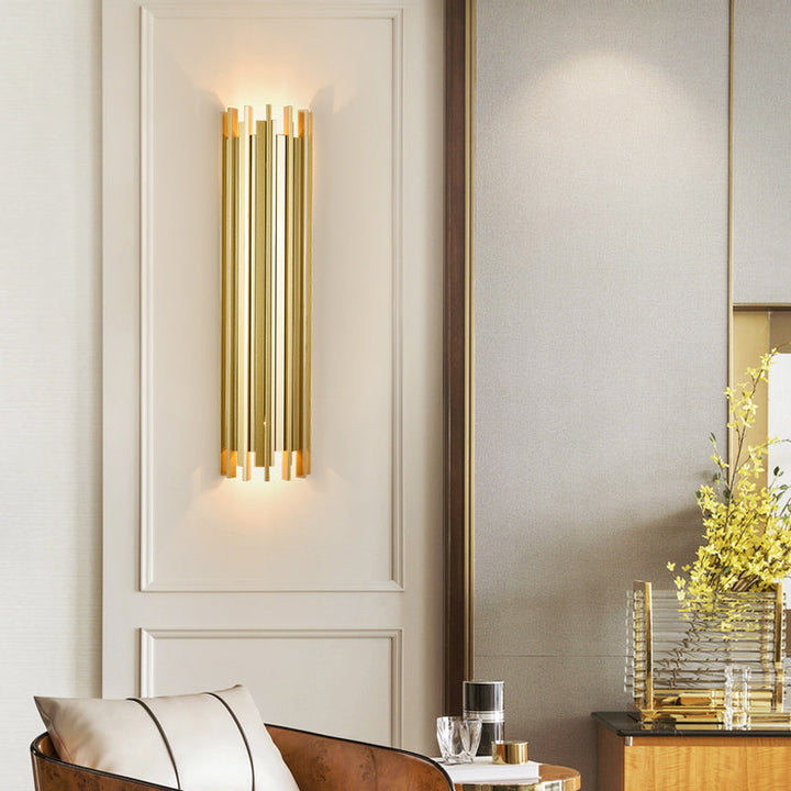 Skørter | 2 Lamps Cylindrical Wall Lamp Contemporary Gold Finish Iron Wall Lighting, 19.5"/31.5" H