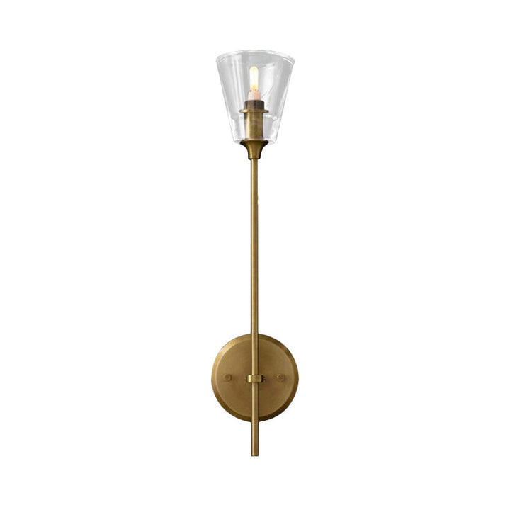 Skørter | Black/Brass-Finish Pencil Arm Wall Lamp Vintage Metallic 1/2 Bulb Wall Light with Clear Conical Glass Shade