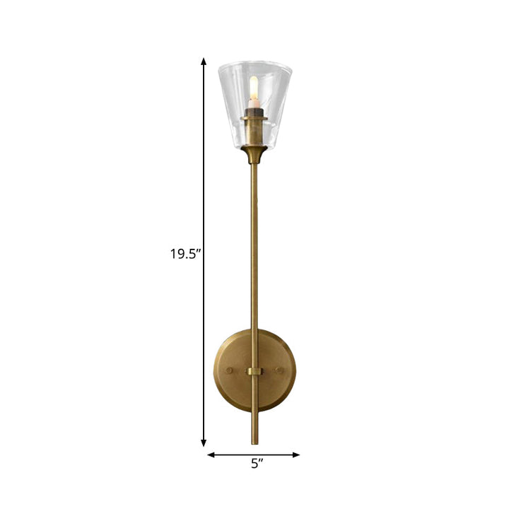 Skørter | Black/Brass-Finish Pencil Arm Wall Lamp Vintage Metallic 1/2 Bulb Wall Light with Clear Conical Glass Shade