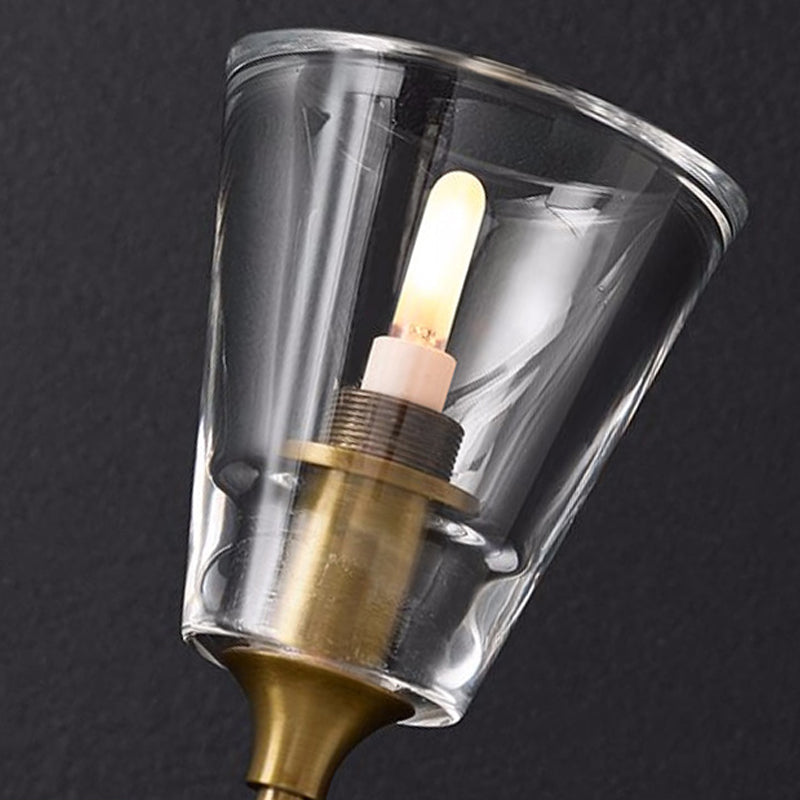 Skørter | Black/Brass-Finish Pencil Arm Wall Lamp Vintage Metallic 1/2 Bulb Wall Light with Clear Conical Glass Shade