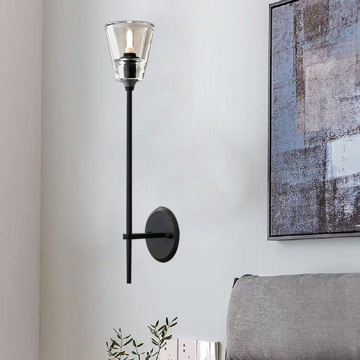 Skørter | Black/Brass-Finish Pencil Arm Wall Lamp Vintage Metallic 1/2 Bulb Wall Light with Clear Conical Glass Shade