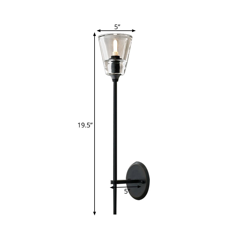 Skørter | Black/Brass-Finish Pencil Arm Wall Lamp Vintage Metallic 1/2 Bulb Wall Light with Clear Conical Glass Shade