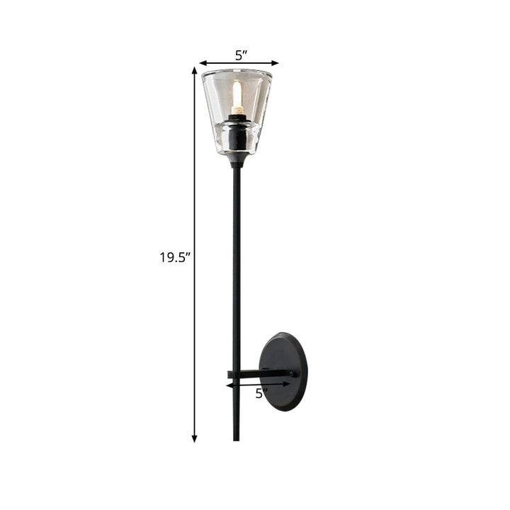 Skørter | Black/Brass-Finish Pencil Arm Wall Lamp Vintage Metallic 1/2 Bulb Wall Light with Clear Conical Glass Shade