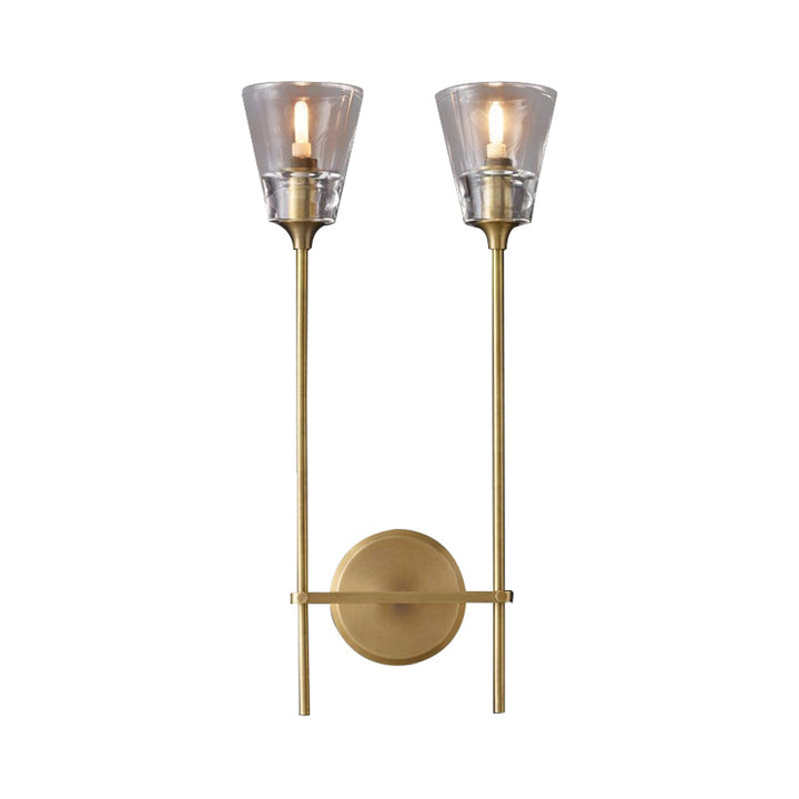 Skørter | Black/Brass-Finish Pencil Arm Wall Lamp Vintage Metallic 1/2 Bulb Wall Light with Clear Conical Glass Shade