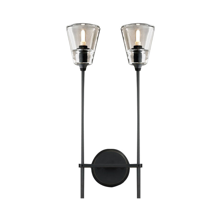 Skørter | Black/Brass-Finish Pencil Arm Wall Lamp Vintage Metallic 1/2 Bulb Wall Light with Clear Conical Glass Shade