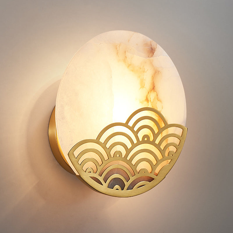Skørter | Round Bedroom Wall Lamp Colonialism Marble Single Light Gold Wall Lighting Wall Sconce, 8"/10" Wide