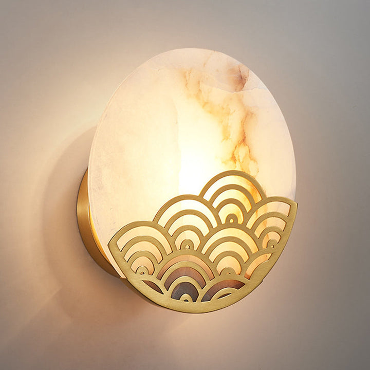 Skørter | Round Bedroom Wall Lamp Colonialism Marble Single Light Gold Wall Lighting Wall Sconce, 8"/10" Wide