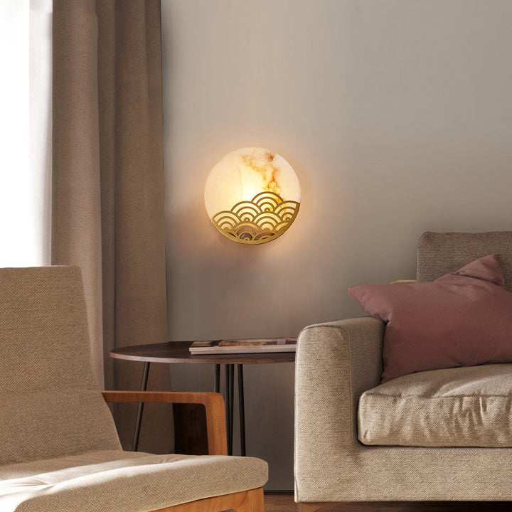 Skørter | Round Bedroom Wall Lamp Colonialism Marble Single Light Gold Wall Lighting Wall Sconce, 8"/10" Wide
