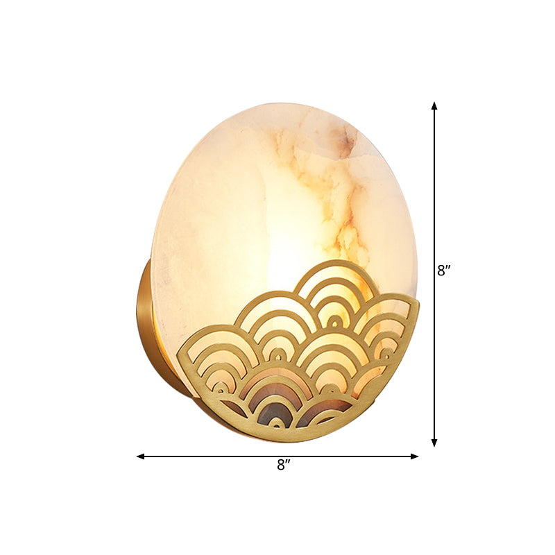 Skørter | Round Bedroom Wall Lamp Colonialism Marble Single Light Gold Wall Lighting Wall Sconce, 8"/10" Wide