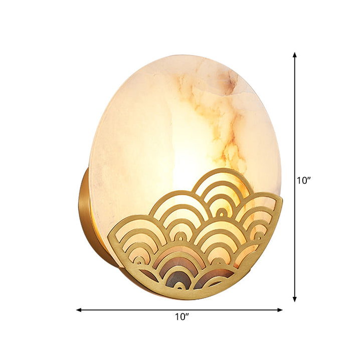 Skørter | Round Bedroom Wall Lamp Colonialism Marble Single Light Gold Wall Lighting Wall Sconce, 8"/10" Wide